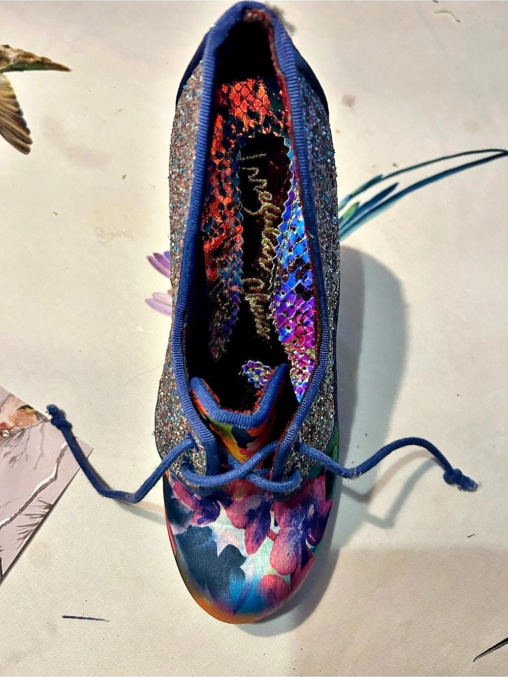 Irregular Choice Fantastic Fawn Floral Glitter Heels - Picture 6 of 7